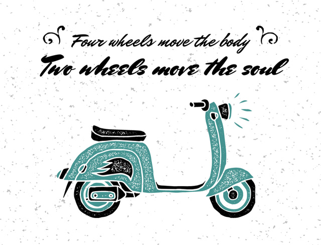 Plantilla de diseño de Romantic Text With Old-fashioned Scooter Illustration Postcard 4.2x5.5in 