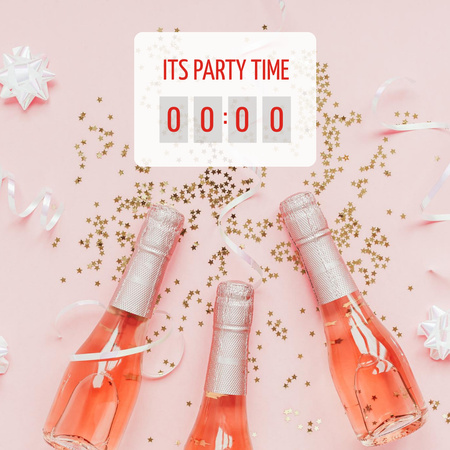 Plantilla de diseño de tiempo de fiesta con botellas de champán y confeti Instagram 