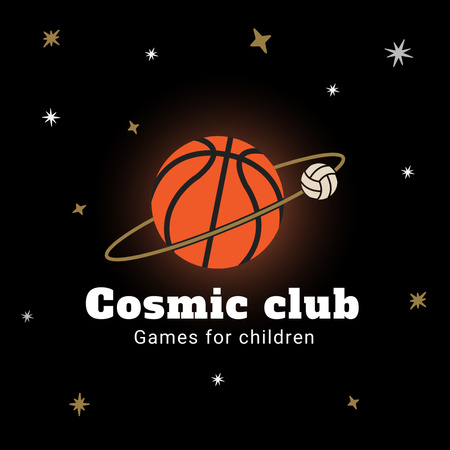 эмблема детского спортивного клуба с баскетбольным мячом Logo – шаблон для дизайна