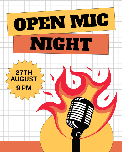 Open Mic Night Announcement with Fire Illustration Instagram Post Vertical Design Template
