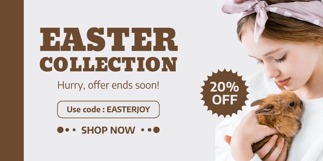 Plantilla de diseño de Easter Collection Promo with Girl holding Bunny Twitter 