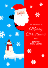 Christmas and New Year Wishes with Cute Santa and Snowman