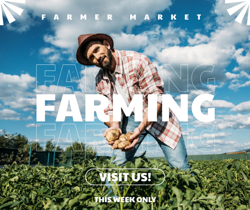Template di design Discount on Farm Products with Young Farmer Facebook