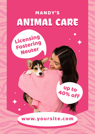 Animal Care Center Ad on Purple Poster Design Template