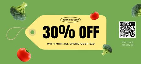 Groceries Discount With Tomatoes And Broccoli Coupon 3.75x8.25in Design Template