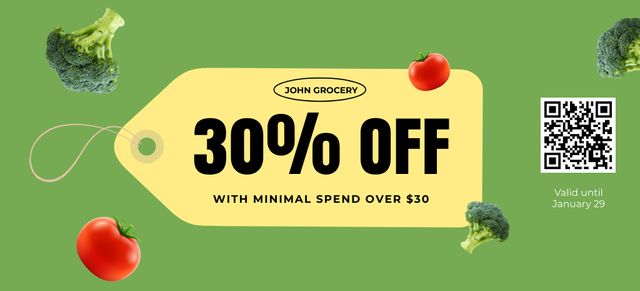 Groceries Discount With Tomatoes And Broccoli Coupon 3.75x8.25in Modelo de Design