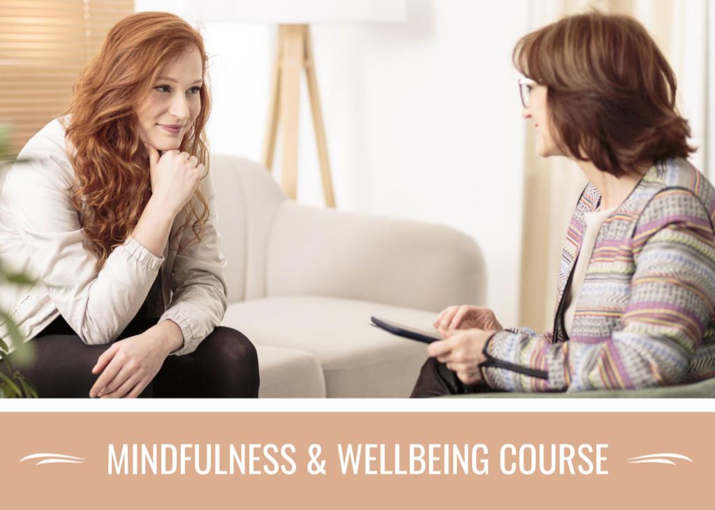 Plantilla de diseño de Mindfullness and Wellbeing Course Offer with Patient and Coach Postcard 5x7in 