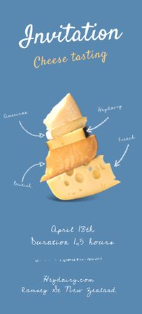 Cheese Tasting Announcement on Blue Invitation 9.5x21cm Design Template