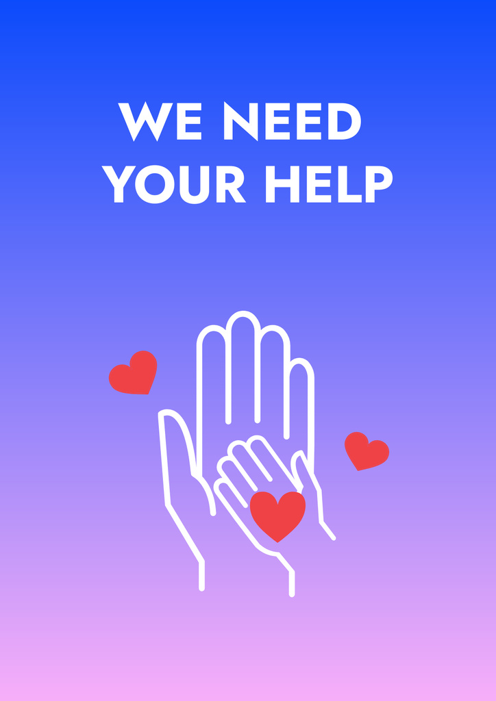 Help during War in Ukraine with Hands on Gradient Poster – шаблон для дизайна