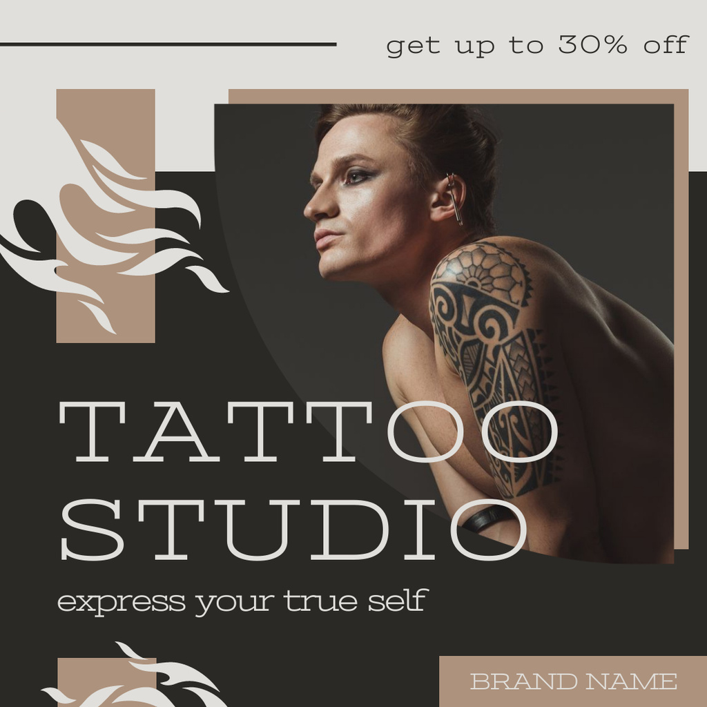 Creative And Expressive Tattoo Studio Offer With Discount Instagram tervezősablon