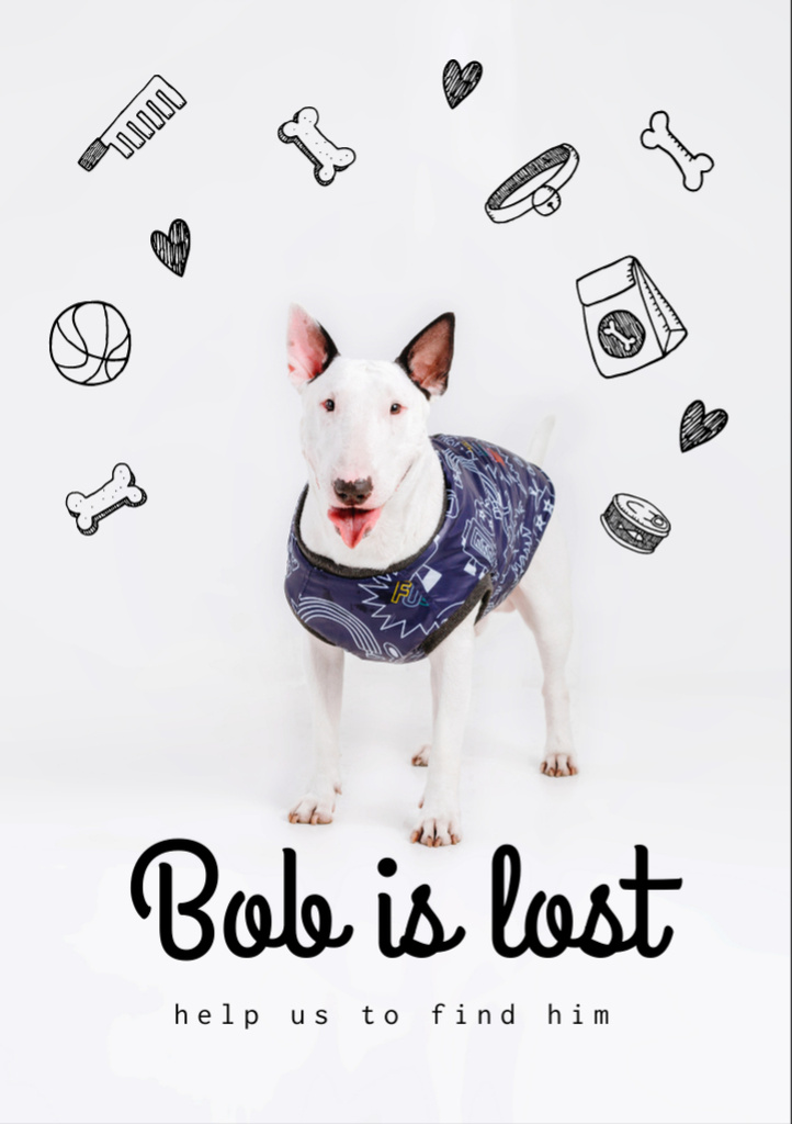 Plantilla de diseño de Lost Dog Information with Cute Bull Terrier Flyer A7 