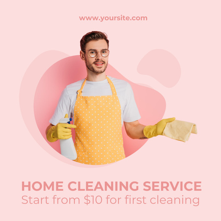 Man with Spray and Rag for Cleaning Service Offer Instagram AD Design Template