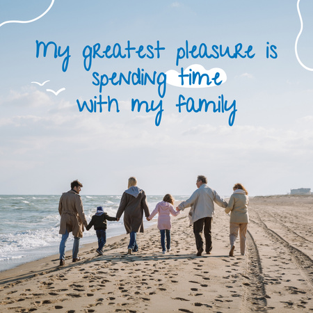 Ontwerpsjabloon van Instagram van grote gelukkige familie aan de zeekust