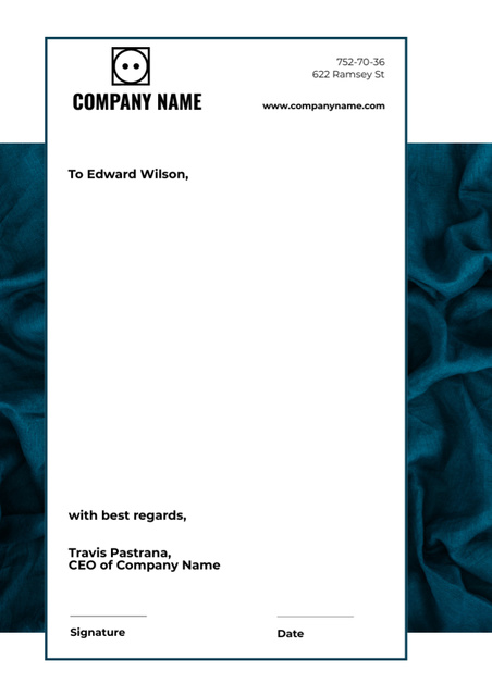 Designvorlage Company Letterhead with Beautiful Trendy Blue Silk für Letterhead