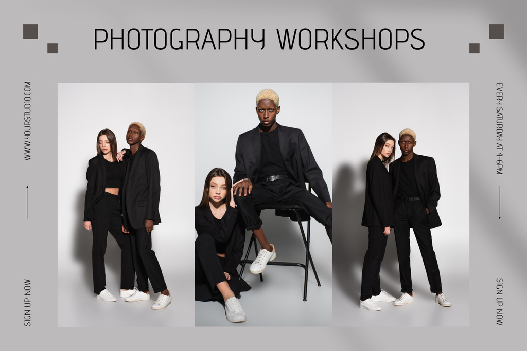 Plantilla de diseño de Photography Workshops Announcement with Posing Models Mood Board 