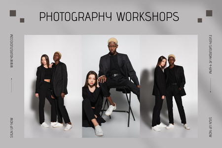 Designvorlage Ankündigung von Fotoworkshops mit posierenden Modellen für Mood Board