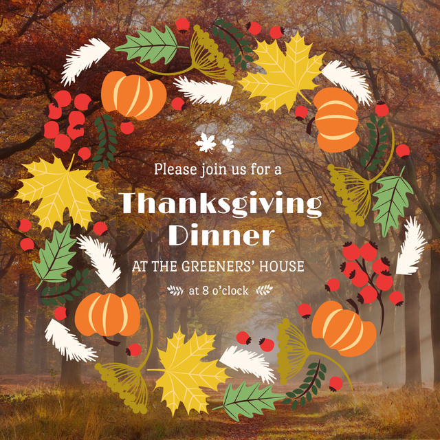 Thanksgiving Day Celebration Dinner Instagram AD Design Template