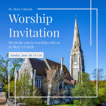 Worship Invitation with Beautiful Catholic Church Instagram Design Template