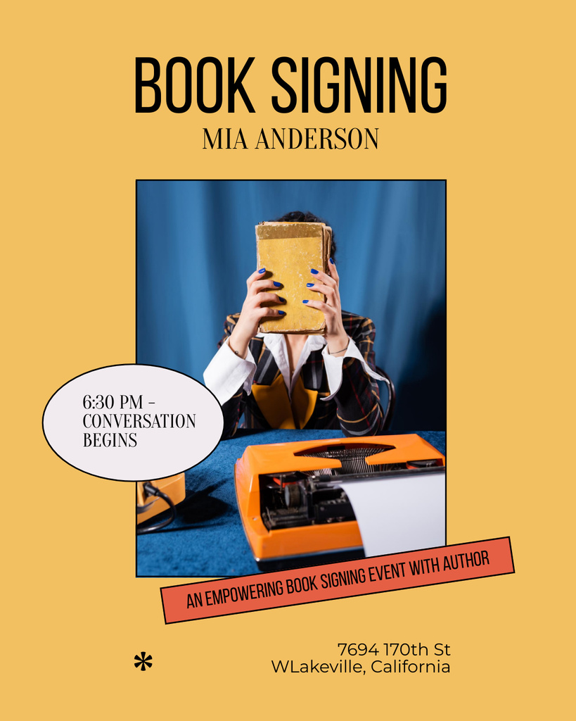 Captivating Book Signing Announcement In Yellow Poster 16x20inデザインテンプレート