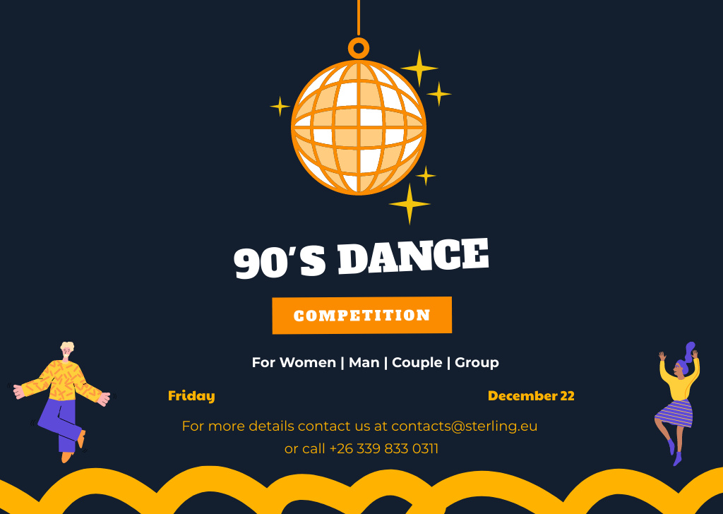 Plantilla de diseño de Expressive 90's Dance Competition Announcement On Friday Flyer A6 Horizontal 