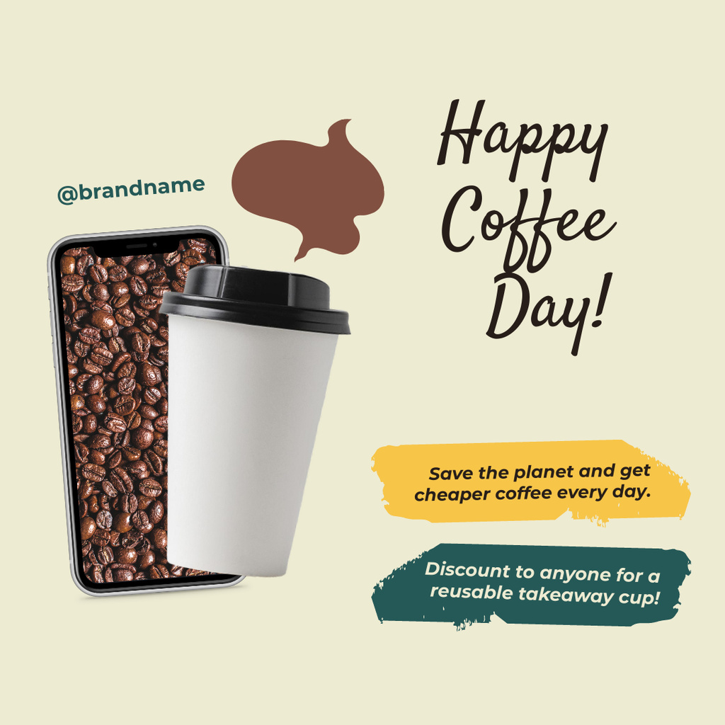 Designvorlage Happy Coffee Day with Coffee Beans für Instagram