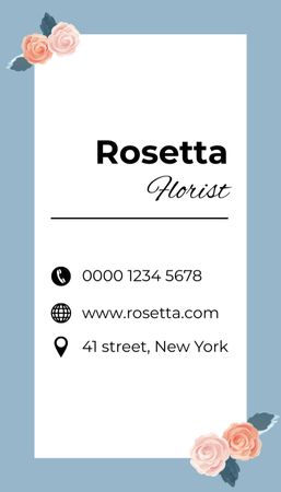 Contacts with Roses Pattern on Blue Business Card US Vertical Design Template
