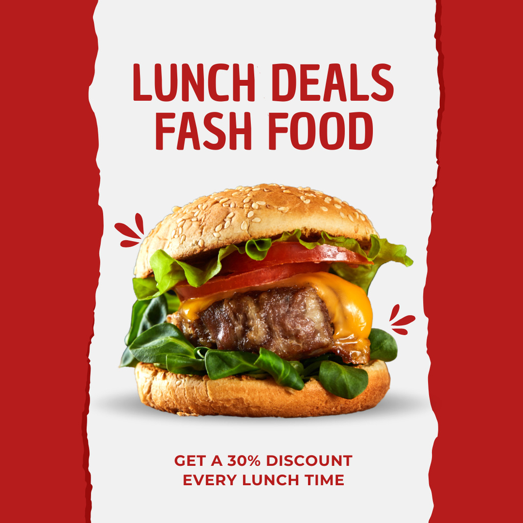 Special Lunch Deals Ad with Burger Instagram Modelo de Design