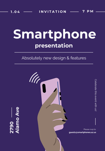 New Smartphone Presentation Announcement in Purple Poster 28x40in Tasarım Şablonu