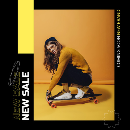 Ontwerpsjabloon van Instagram van fashion ad met guy op skateboard