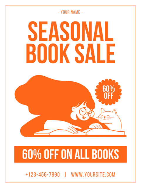 Seasonal Book Sale Ad on Orange Poster US Design Template