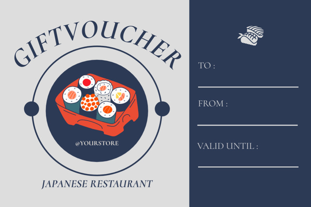 Japanese Restaurant Gift Voucher Offer in Blue Gift Certificate Design Template