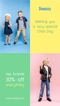 Children Clothing Ad with Cute Kids Instagram Video Story Design Template