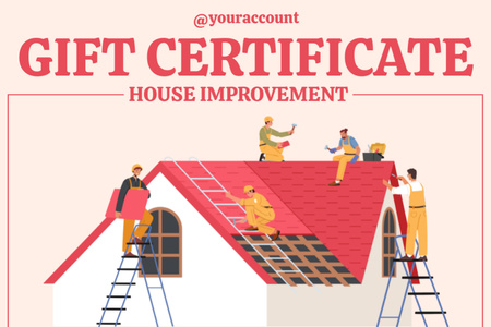 Подарочный сертификат на услуги по благоустройству дома с крышей Gift Certificate – шаблон для дизайна