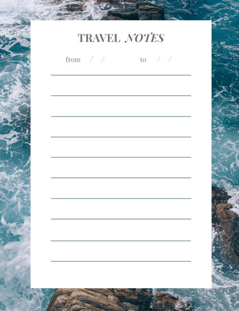 Travel Planner with Raging Waves Crashing on Rock Notepad 107x139mm Design Template