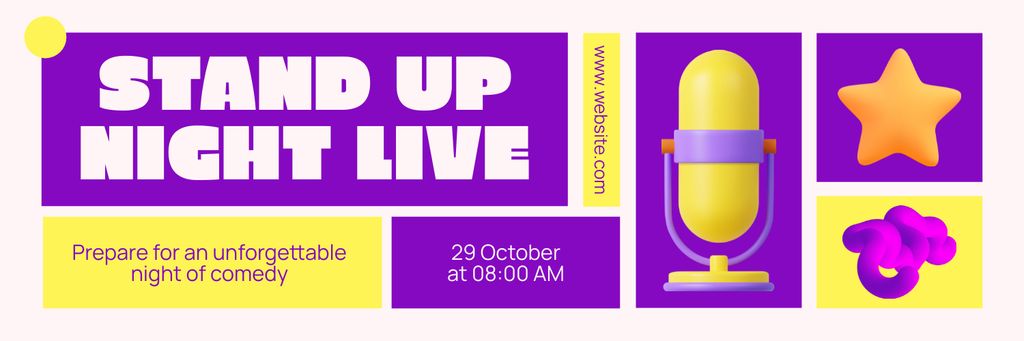 Stand-up Night Live Show Promo with Illustration of Microphone Twitter Šablona návrhu