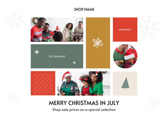 July Christmas Bright Family Greeting Postcard 5x7in Design Template