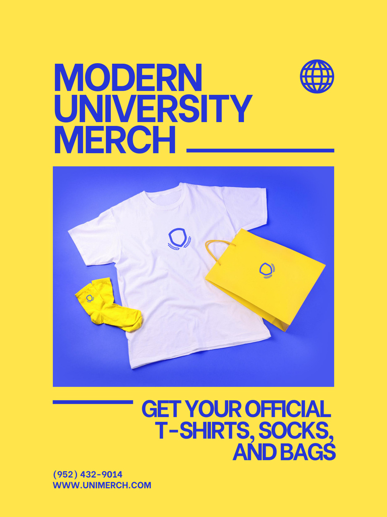 Modern College Apparel and Merchandise Offer with White T-shirt Poster USデザインテンプレート