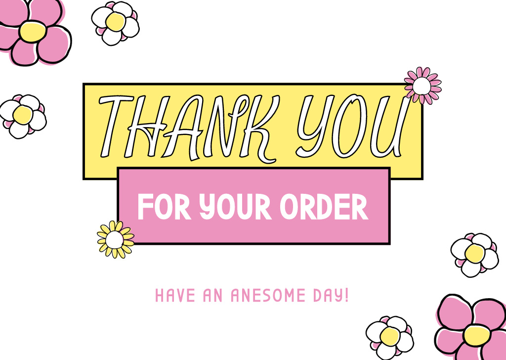 Thank You For Your Order Message with Flowers illustration Card Design Template