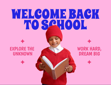 Plantilla de diseño de Boy is Reading on Back to School Pink Postcard 4.2x5.5in 