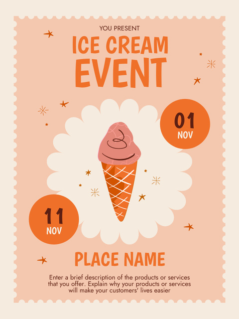 Announcement of Event with Delicious Ice Cream Poster US Šablona návrhu