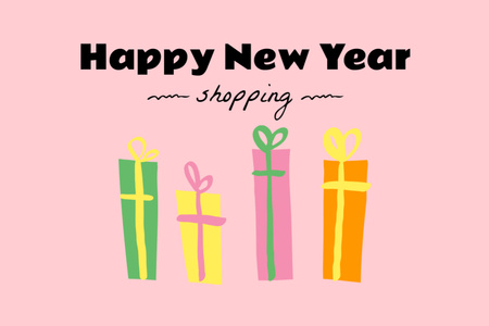 New Year Greeting with Cute Gifts Postcard 4x6in Design Template