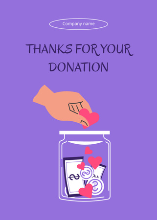 Platilla de diseño Gratitude for Donation with Money Jar Illustration Postcard 5x7in Vertical