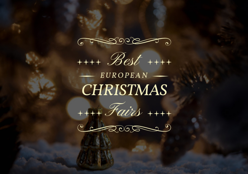 Template di design Best Christmas Fairs inTown with Golden Christmas Decor Flyer A5 Horizontal