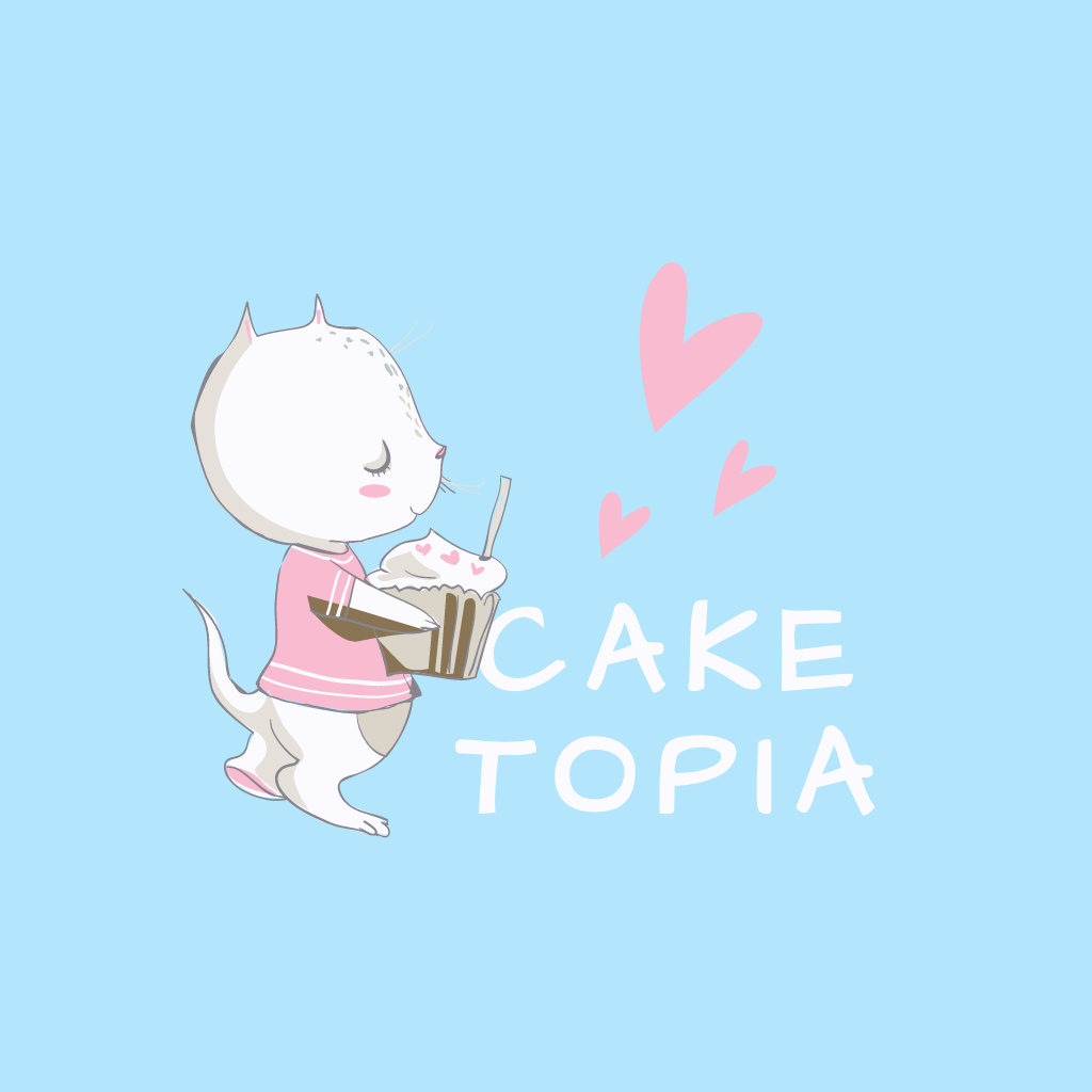 Modèle de visuel Bakery Ad with Cute Cat holding Cake - Logo