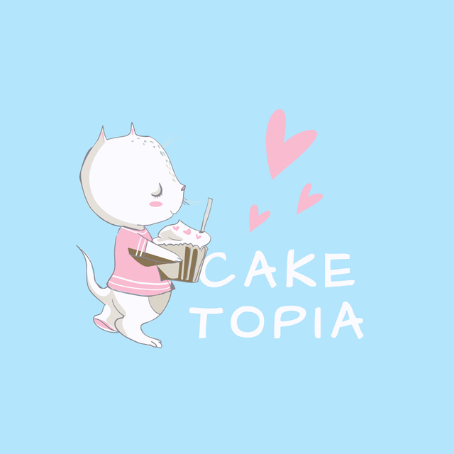 Bakery Ad with Cute Cat holding Cake Logo Design Template