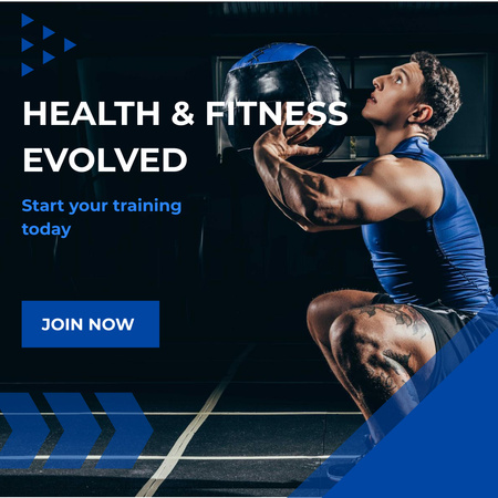 Gym Services Offer with Muscular Young Athlete Instagram Design Template