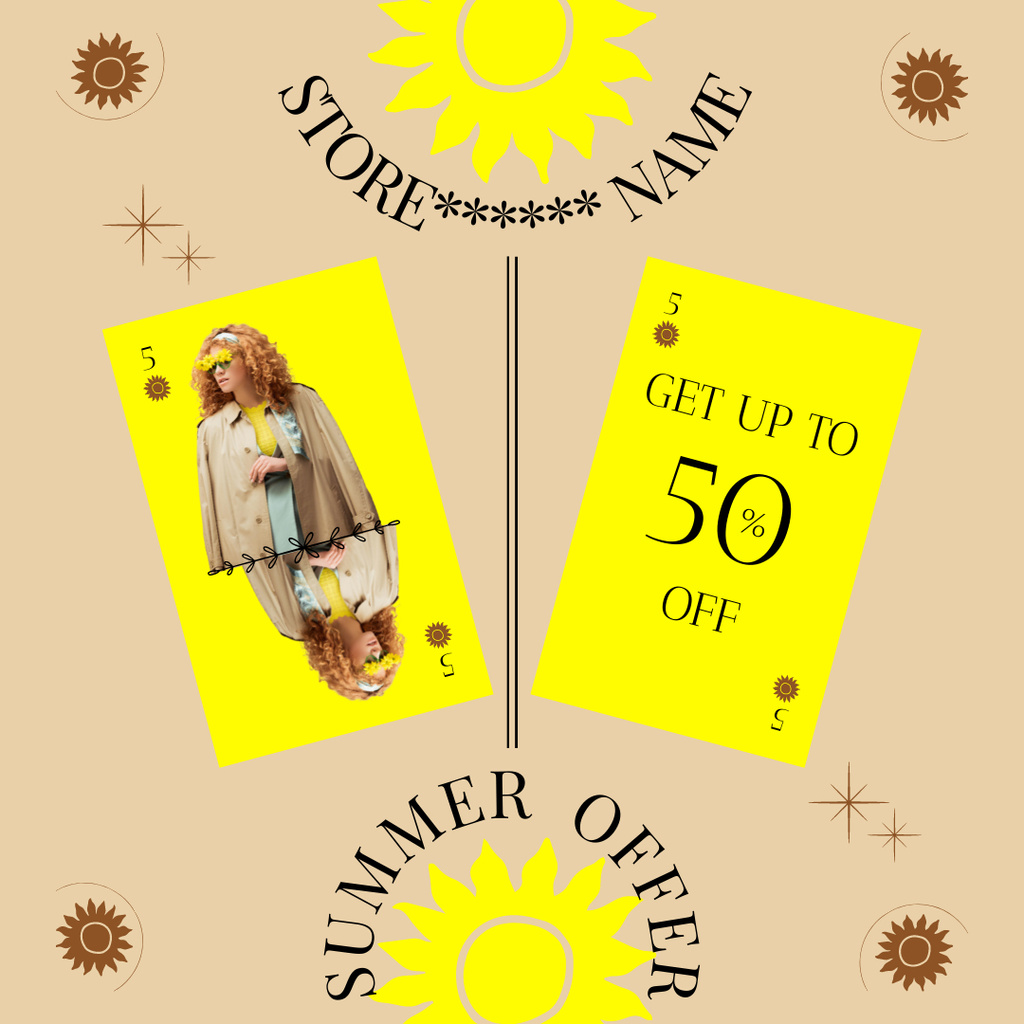 Summer Fashion Offer Beige and Yellow Instagramデザインテンプレート