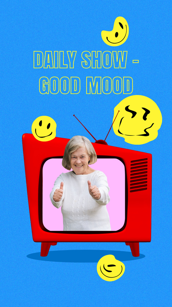Designvorlage Funny Illustration of Granny in TV set für Instagram Story