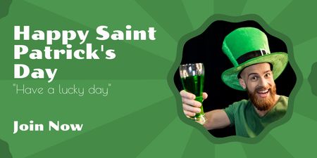 Happy St. Patrick's Day Greeting with Red Bearded Man Twitter Design Template