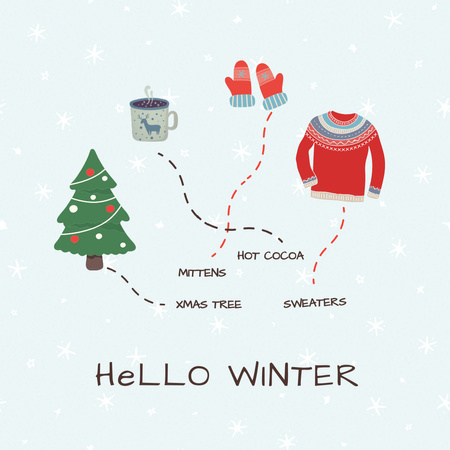 Designvorlage Wintergruß mit Weihnachtsaccessoires für Instagram